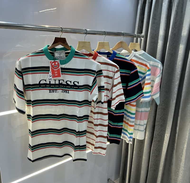 Gues s White Red Stripes Imported Oversized T-Shirt
