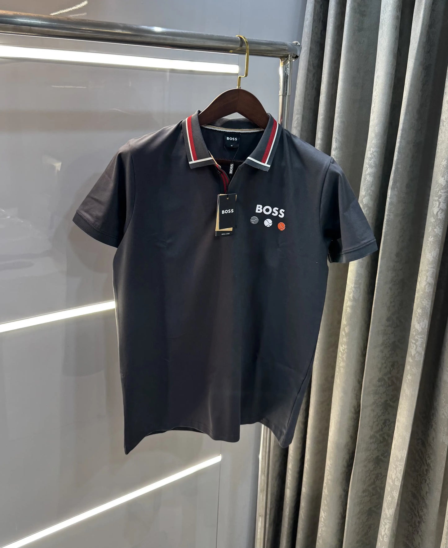 Hugo Boss Dark Grey Premium Polo T-shirt With Box Packing
