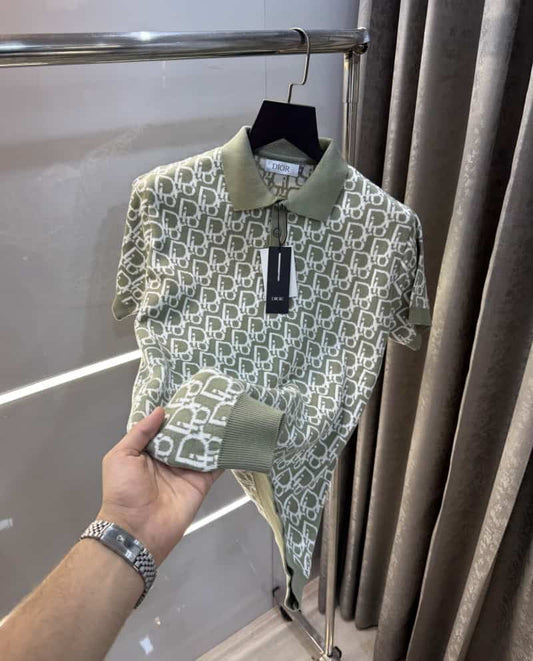 Christian Dio r Green Knitted Imported Polo T-Shirt