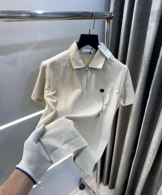 Valentin o Cream MonogR..aM Imported Luxury Polo T-Shirt