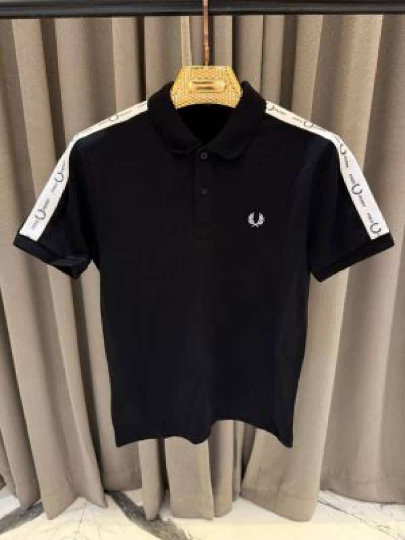 Fred Perry Chest Logo Shoulder Studd Polo T-shirt Black