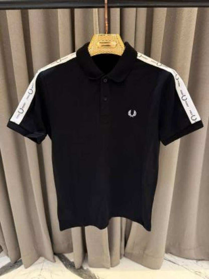 Fred Perry Chest Logo Shoulder Studd Polo T-shirt Black
