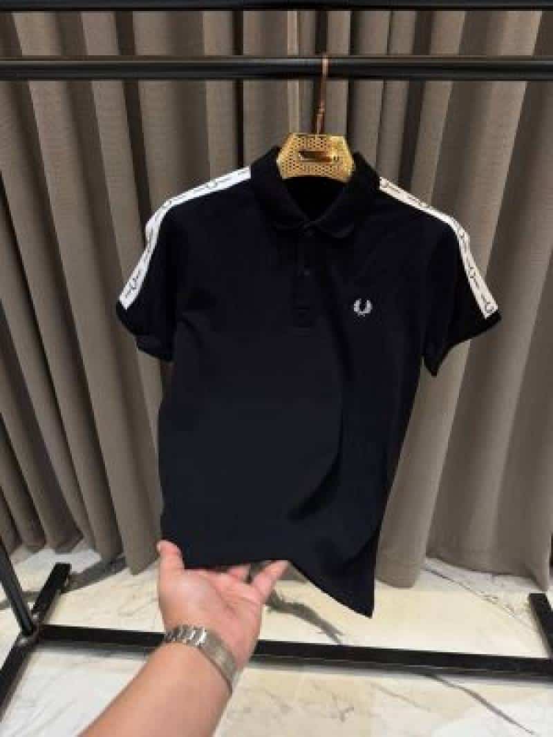 Fred Perry Chest Logo Shoulder Studd Polo T-shirt Black
