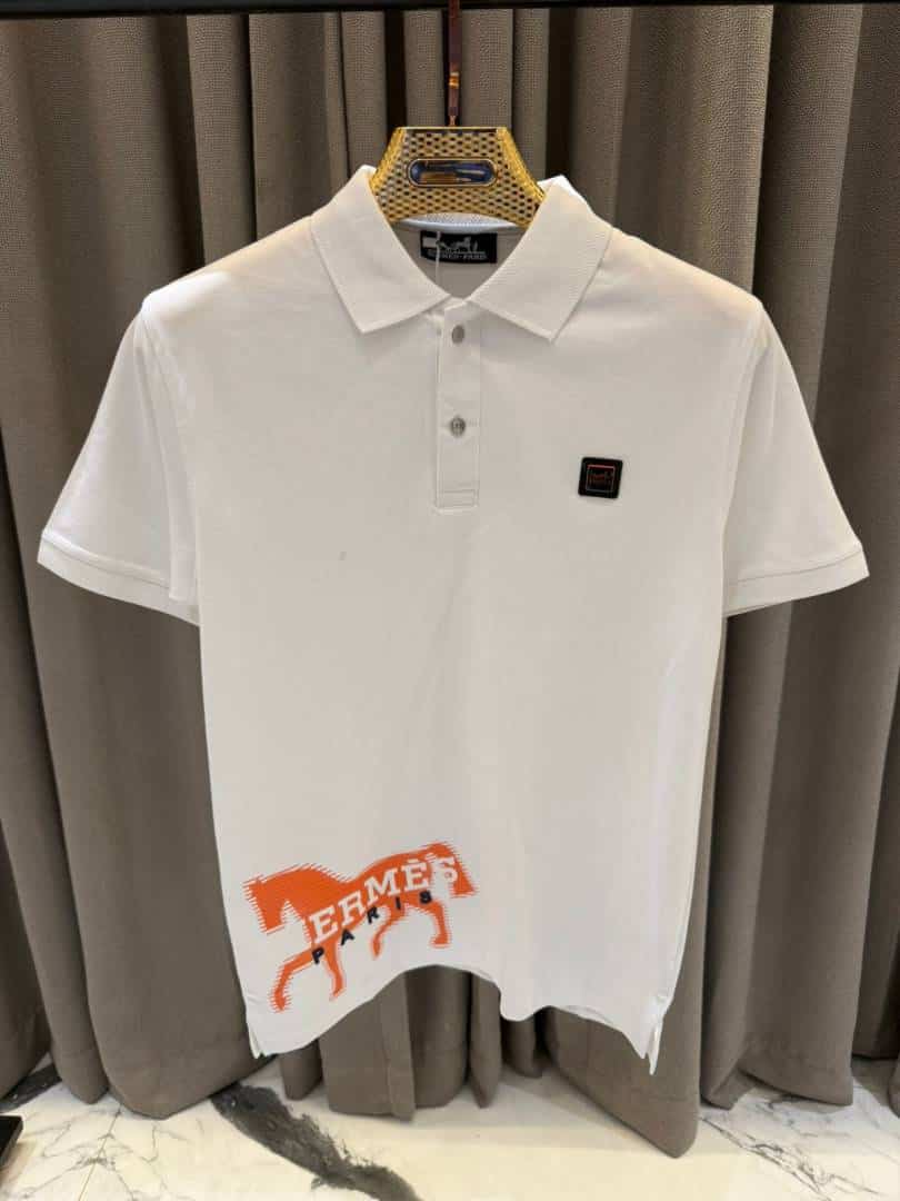 Hermes Chest Logo Polo T-shirt White