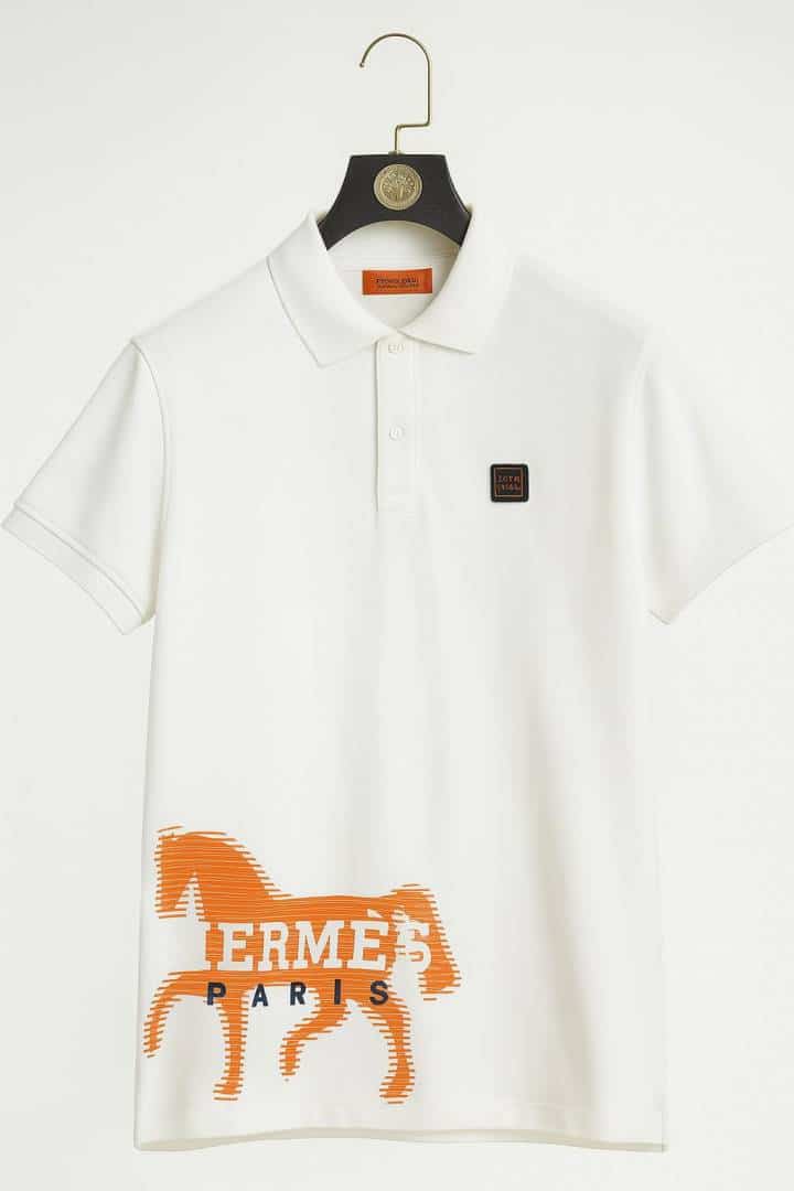 Hermes Chest Logo Polo T-shirt White