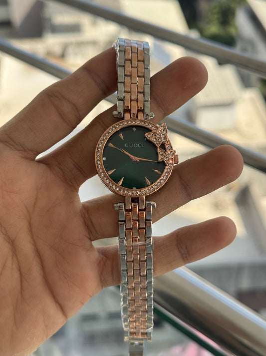Gucci Diamond Dual Tone Green Dial Premium Watch