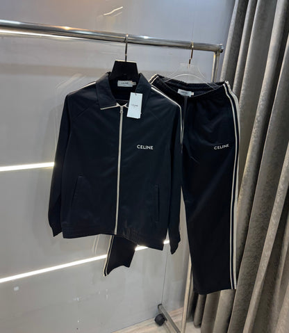 Celin e Black Embroidery Logo Imported Tracksuit