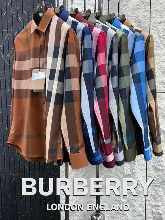 Burberr y 1 Dark Brown Checks Premium Shirt With Original Box Packing