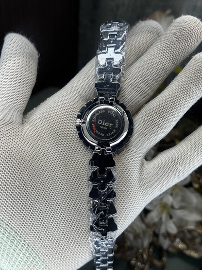 Dio r Silver Black Diamond Premium Ladies Watch
