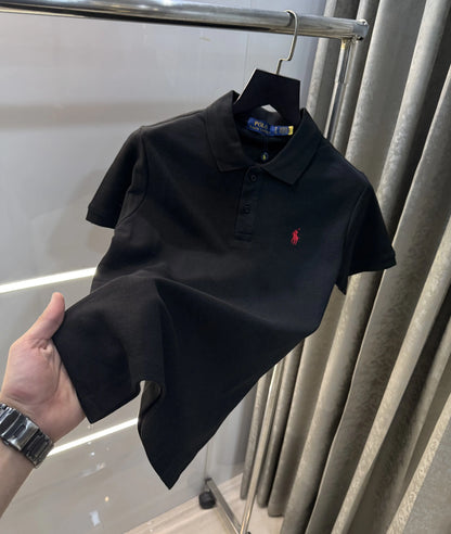 Ralph Lauren Black Embroidery Logo Knitted Polo T-shirt