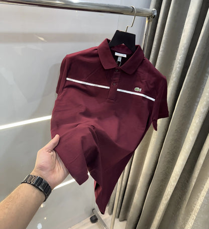 Lacost e Wine Embroidery Logo Premium Polo T-Shirt