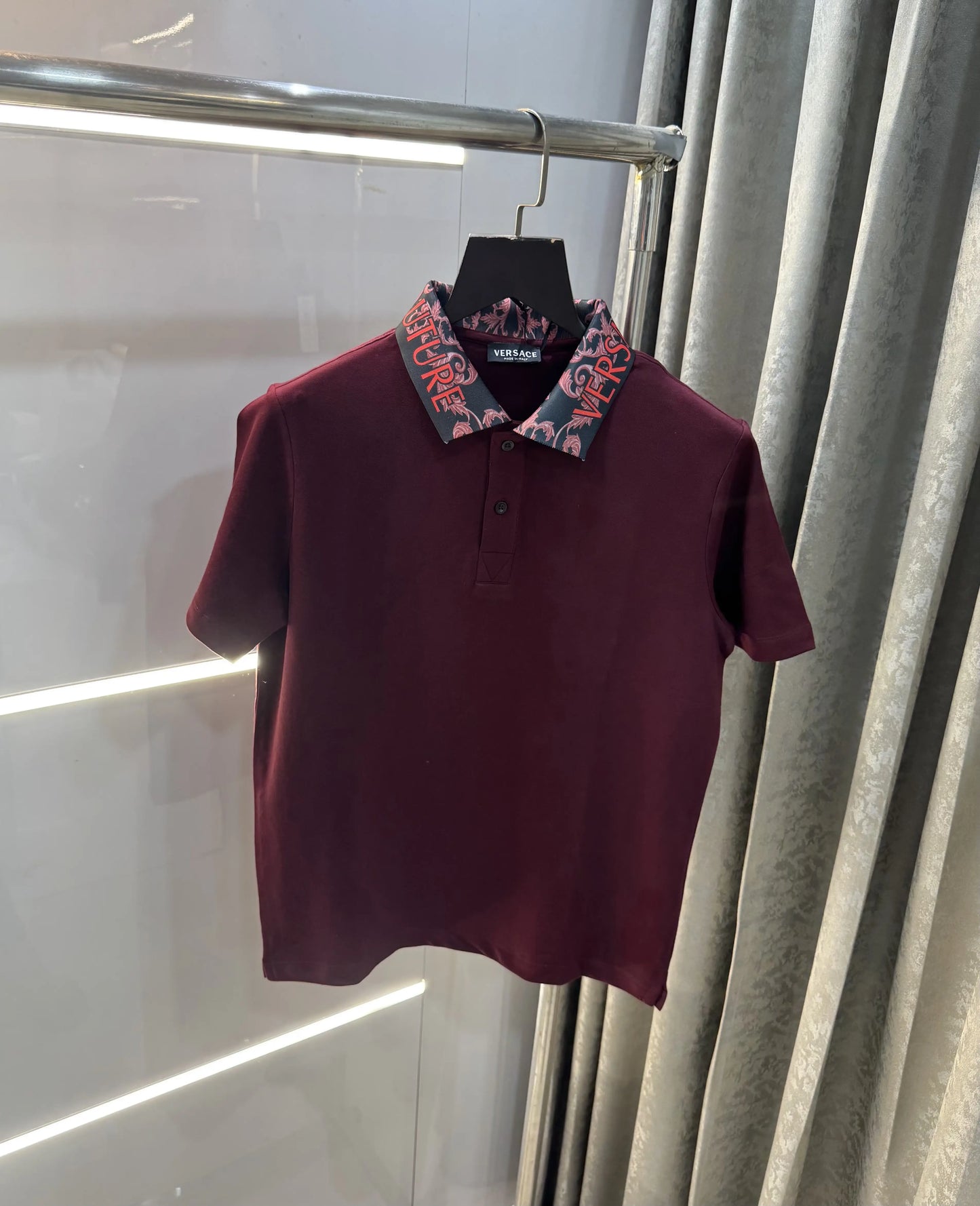 Versace Couture Wine Collar Logo Imported Polo T-Shirt