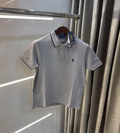 Ralph Lauren Light Grey Embroidery Logo Premium Classic Polo T-Shirt