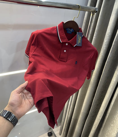 Ralph Lauren Maroon Embroidery Logo Premium Classic Polo T-Shirt