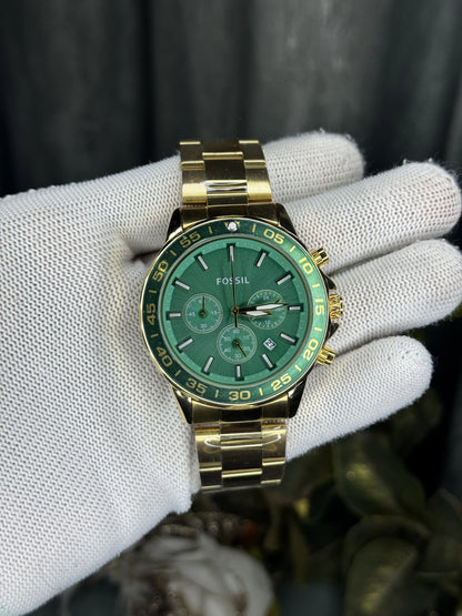 Fossi l Bannon Gold Green Chronograph Premium Watch