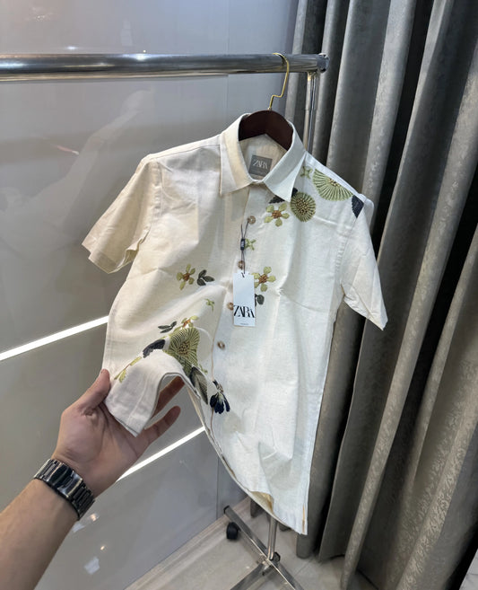 Zara Beige Green 5 Premium Linen Shirt