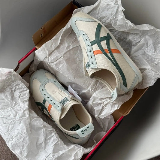 Onitsuka Tiger Mexico 66 Slip On Beige Grass Green Leather Sneaker D-2044