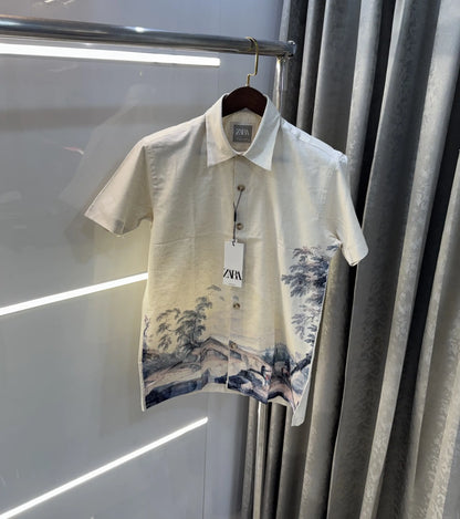 Zara Beige Blue 11 Premium Linen Shirt