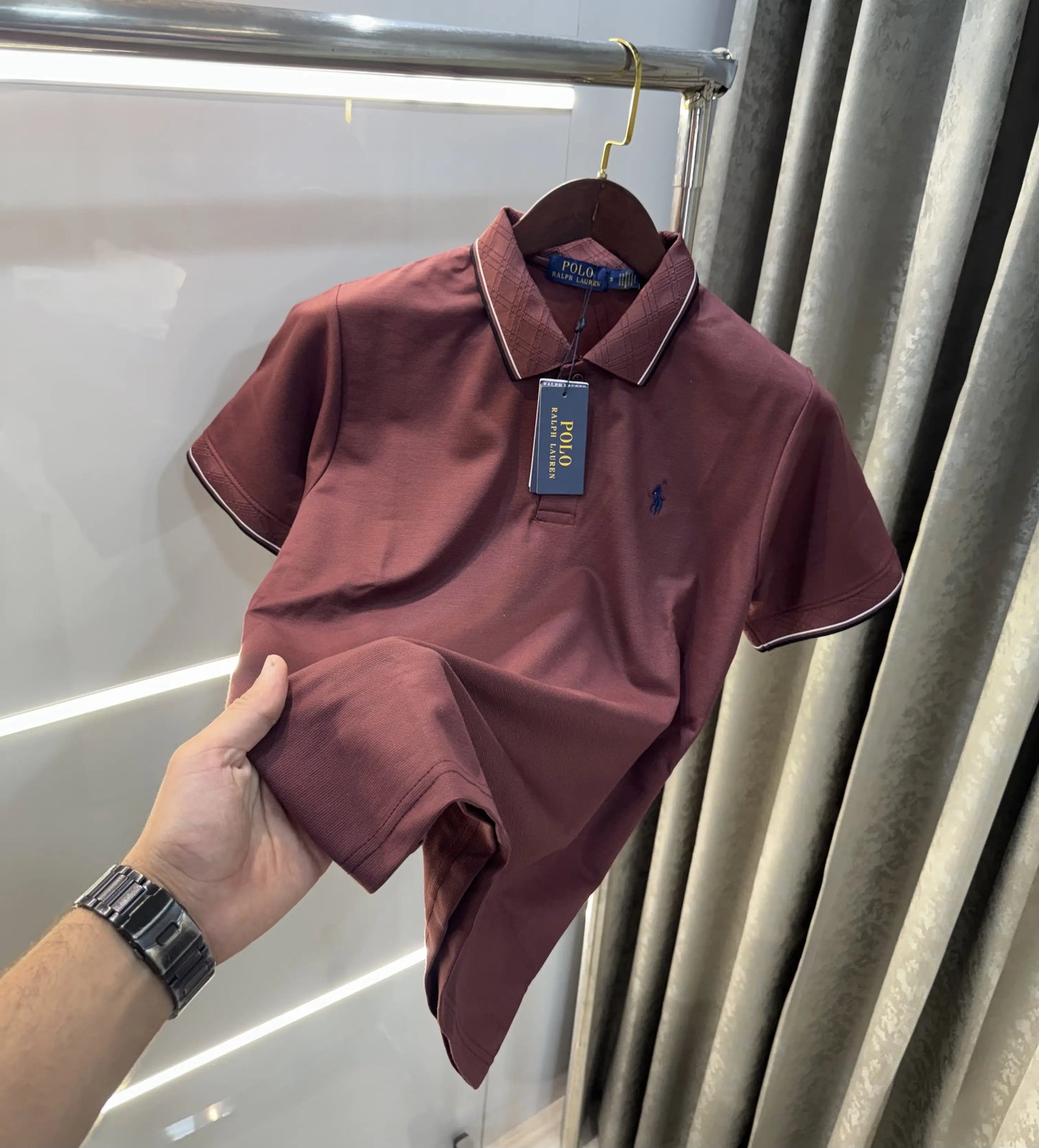 Ralph Lauren Wine Embroidery Logo Premium Polo T-shirt With Box Packing