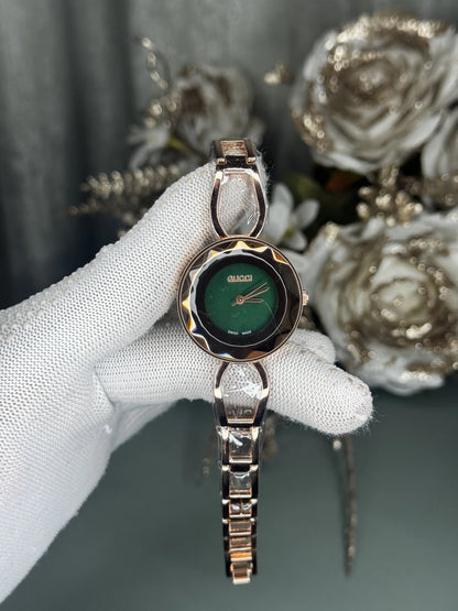 Gucci Rose Gold Green Premium Watch