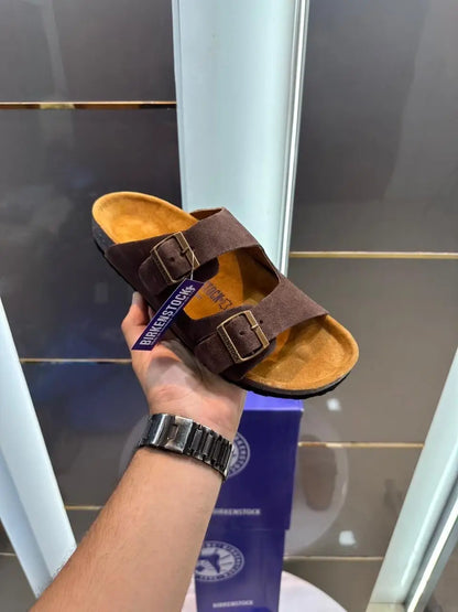 Birkenstock_Brown Arizona Suede Leather Slide