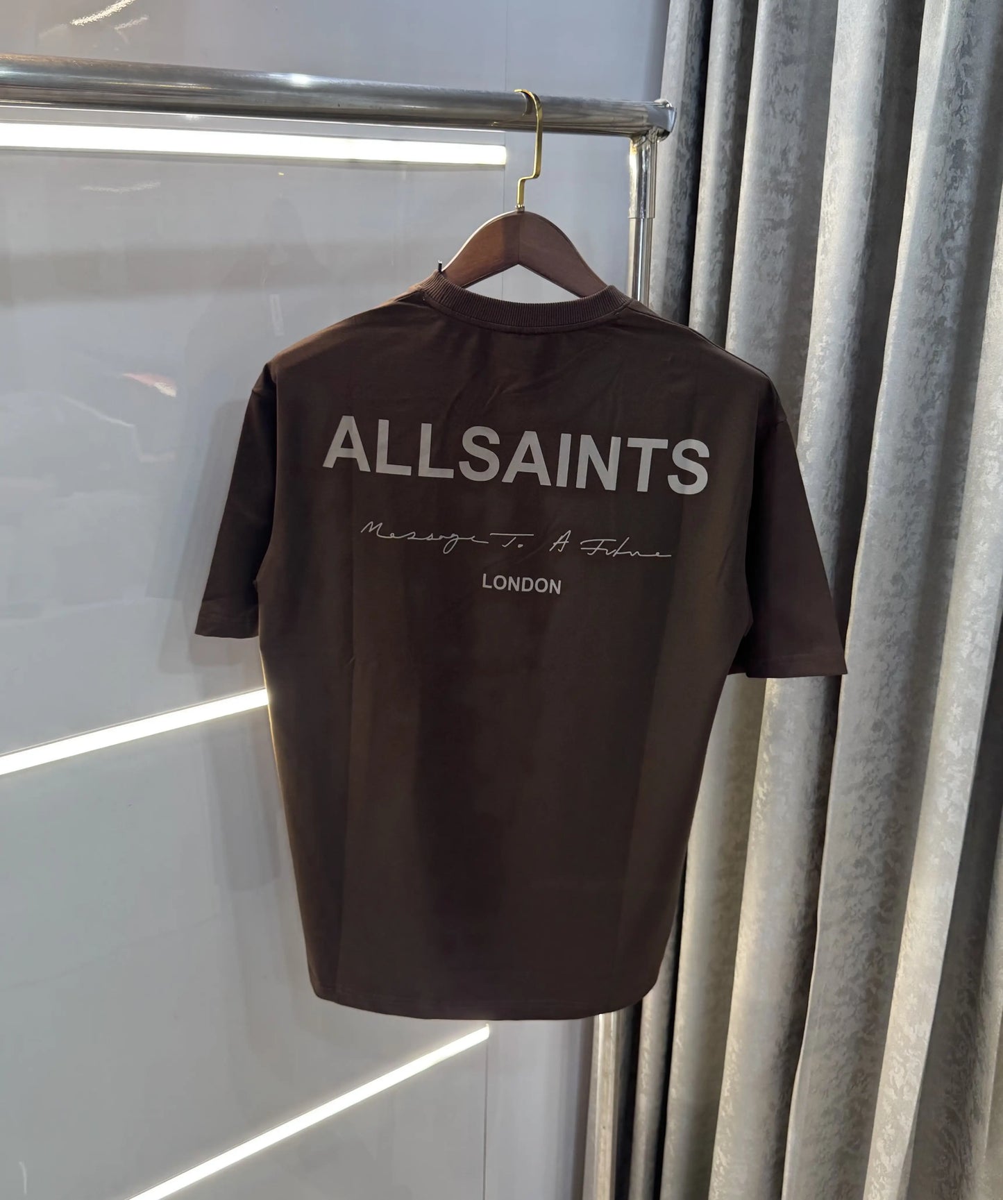 All Saints Brown Logo Print Imported Oversized T-Shirt